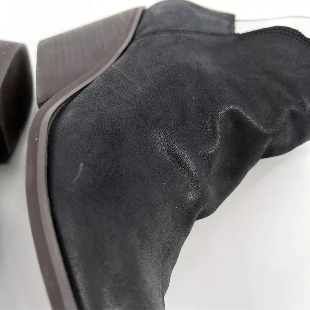 Lucky Brand Ankle Boots Womens Size 8 Black Burnished Leather Wedged Block Heel